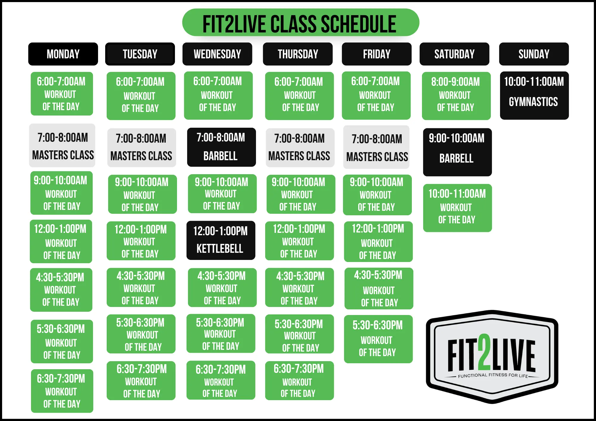 Fit2Live schedule